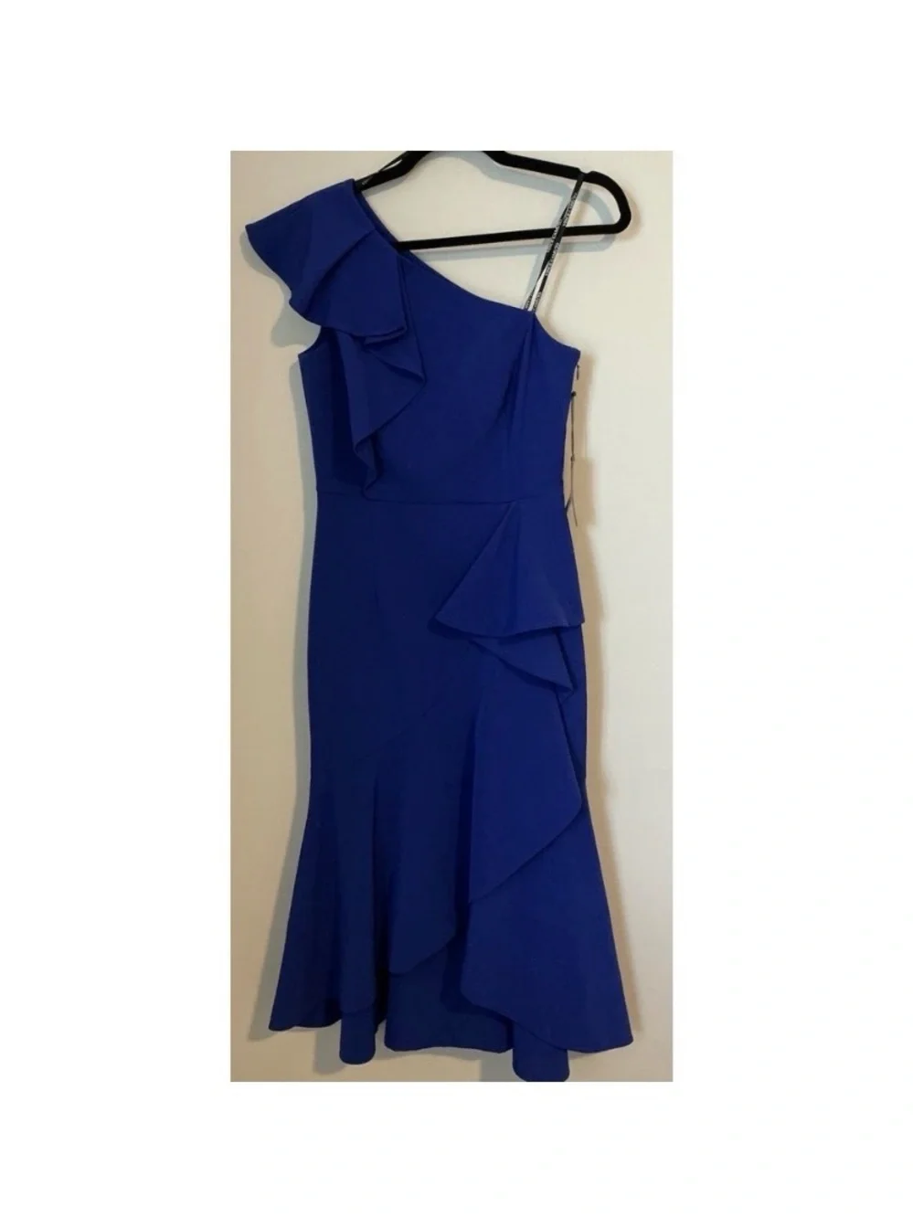 Vince Camuto One-Shoulder Royal Blue Ruffle Midi Dress - Picture 2 of 2